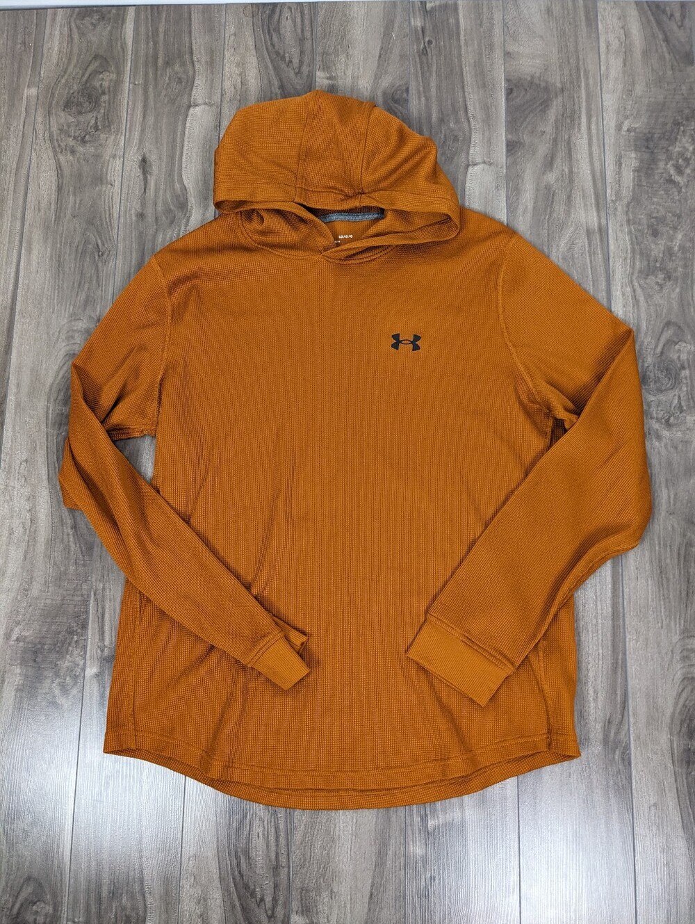 Under Armour Men's Hoodie Burnt Orange Loose Fit Waffle Knit Size Large